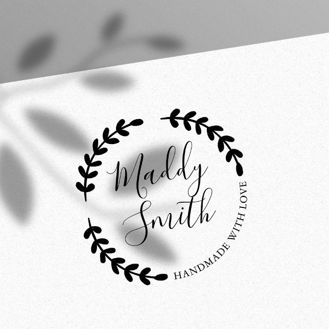 Handmade With Love Wreath Custom Personalized Name Self-inking Stamp (Creator Uploaded)