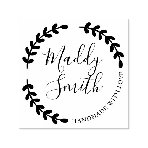 Handmade With Love Wreath Custom Personalized Name Self_inking Stamp