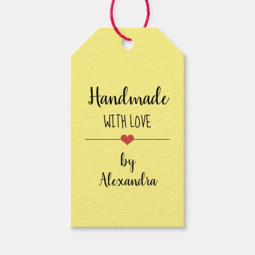 Handmade with love yellow gift tags