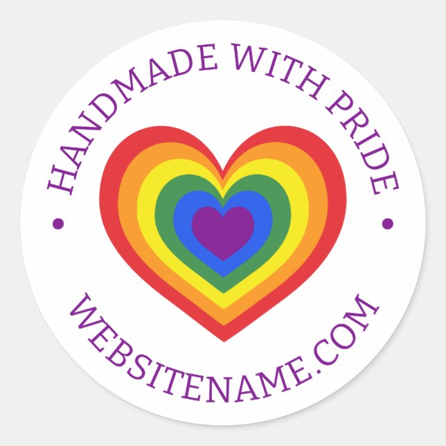Handmade With Pride LGBTQ Rainbow Heart Website Classic Round Sticker (Front)