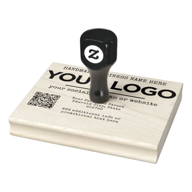 Handmade Your Business Inline Logo Custom Qr Code Rubber Stamp (Stamp)