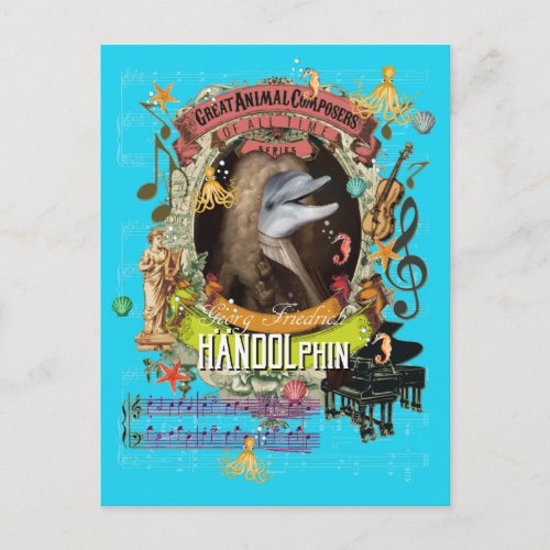 Handolphin Funny Dolphin Animal Composer Handel Postcard