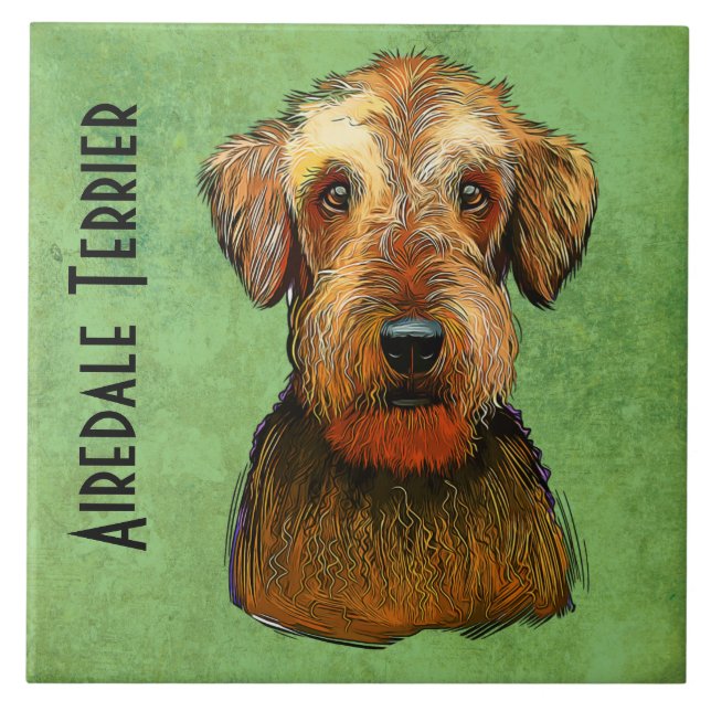 Handpainted Airedale Terrier Ceramic Tile (Front)