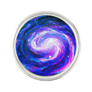 Handpainted Blue and Purple Spiral Galaxy Lapel Pin