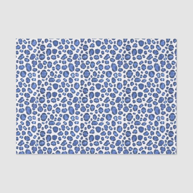 Handpainted Blue And White Leopard Animal Print Tissue Paper (Front)