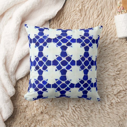Handpainted Blue Moroccan tile pattern Throw Pillow