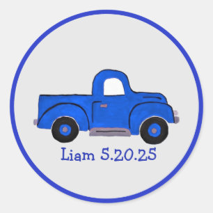 Handpainted Blue Truck Art, Can Be Personalized Classic Round Sticker
