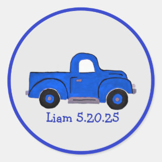Handpainted Blue Truck Art, Can Be Personalized Classic Round Sticker