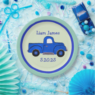 Handpainted Blue Truck Art Personalize Paper Plates