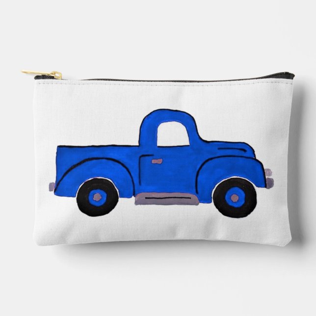Handpainted Blue Truck Multi Purpose Zip Pouch (Front)