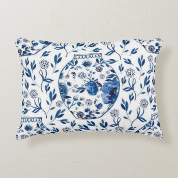 Handpainted Blue & White Chinoiserie Floral Style Accent Pillow by riverme at Zazzle