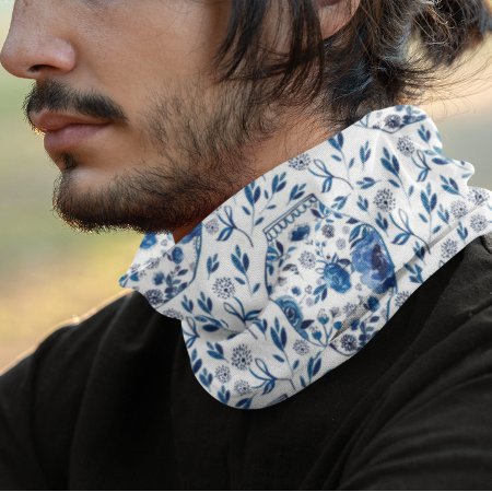 Handpainted Blue & White Chinoiserie Floral Style Bandana
