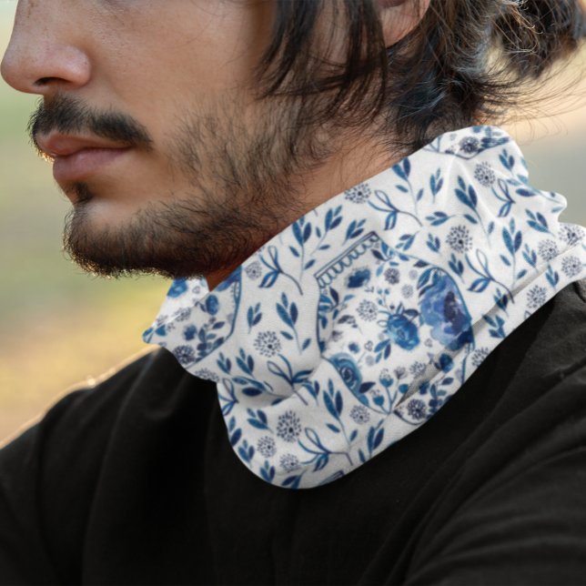 Handpainted Blue & White Chinoiserie Floral Style Bandana (Creator Uploaded)