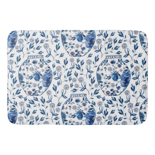 Handpainted Blue & White Chinoiserie Floral Style Bath Mat | Zazzle.com