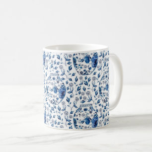 Handpainted Blue & White Chinoiserie Floral Style Coffee Mug