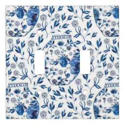 Handpainted Blue &amp; White Chinoiserie Floral Style Light Switch Cover