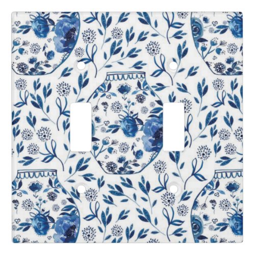 Handpainted Blue  White Chinoiserie Floral Style Light Switch Cover