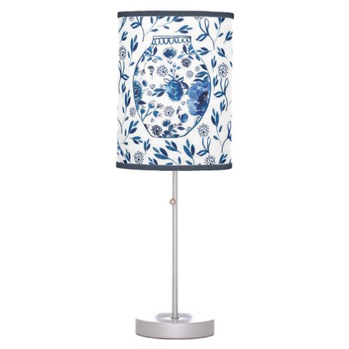 Handpainted Blue  White Chinoiserie Floral Style Table Lamp