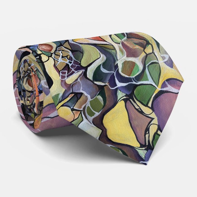 Handpainted Bold Abstract Contemporary  Theme Neck Tie (Rolled)