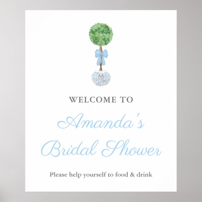 Handpainted Boxwood Topiary Wedding Shower Welcome Poster (Front)