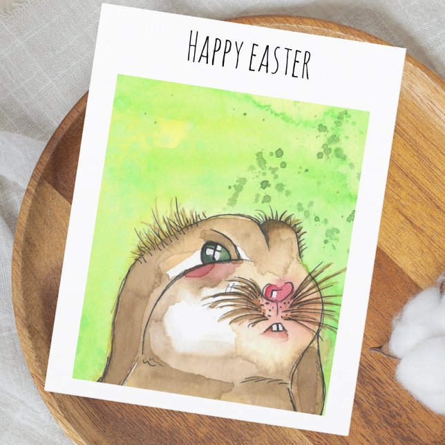 Handpainted brown watercolor easter bunny postcard (Creator Uploaded)