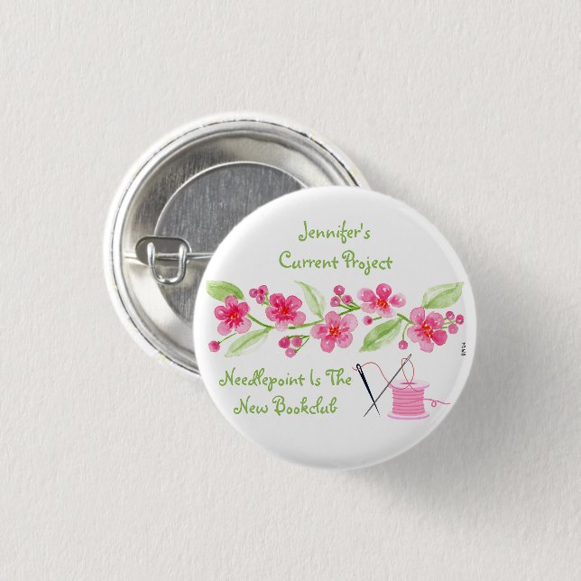 Handpainted Cherry Blossom Needlepoint  Button (Front & Back)
