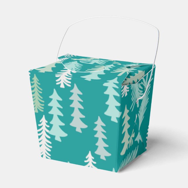 Handpainted Christmas Trees Aqua White Blue Teal Favor Boxes (Front Side)