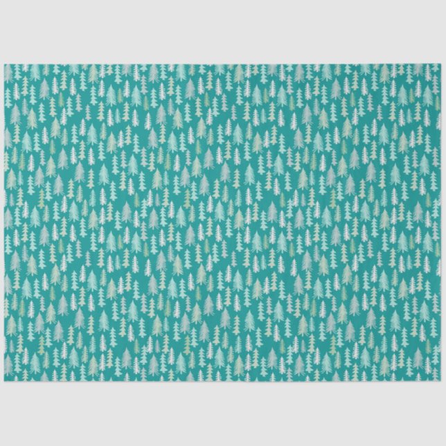 Handpainted Christmas Trees Aqua White Blue Teal Tissue Paper (Front)