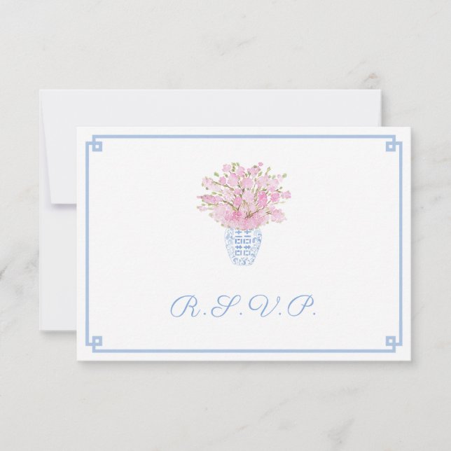 Handpainted Classic Ginger Jar Wedding Meal Choice RSVP Card (Front)