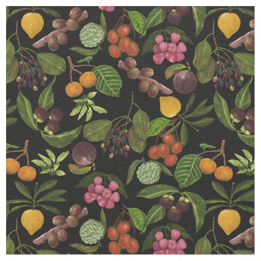 Handpainted Colorful Exotic Tropical Fruit Pattern Fabric