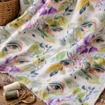Handpainted Elegant Feminine Eyes Colorful Leaves Fabric