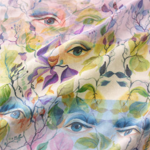 Handpainted Elegant Feminine Eyes Colorful Leaves Fabric