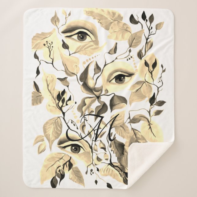 Handpainted Elegant Feminine Eyes Colorful Leaves  Sherpa Blanket (Front)
