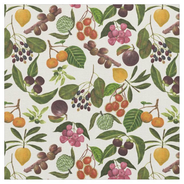Handpainted Exotic Tropical Fruits Pattern Fabric (Close Up)