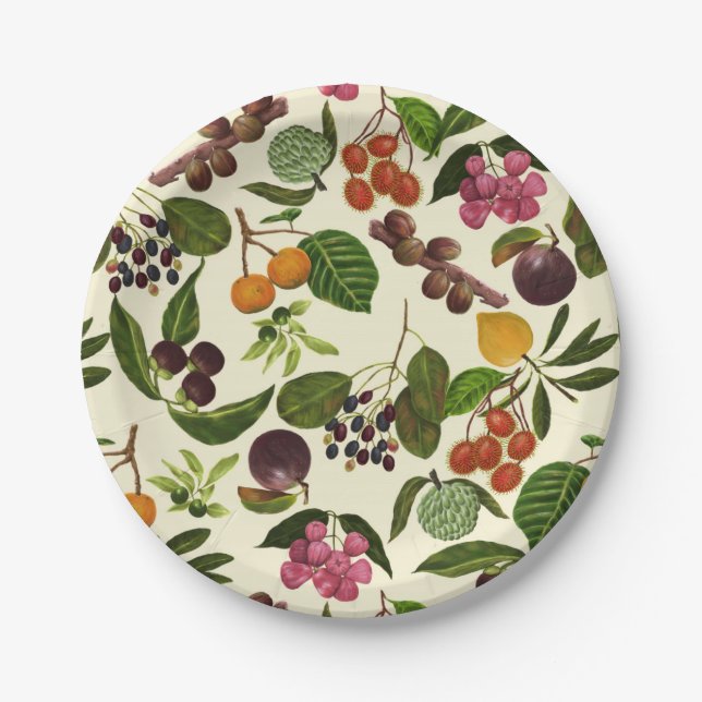 Handpainted Exotic Tropical Fruits Pattern Paper Plates (Front)