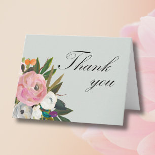 Handpainted Floral 60th Birthday Party   Letterpress Thank You Card