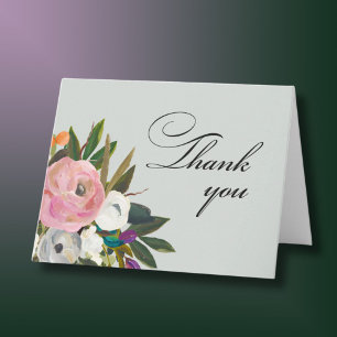 Handpainted Floral 80th Birthday Party   Letterpress Thank You Card