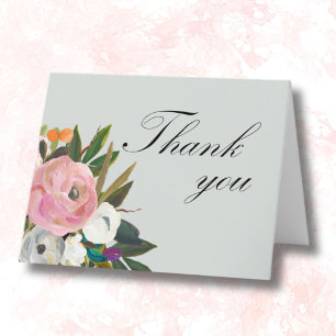 Handpainted Floral 90th Birthday Party Letterpress Thank You Card