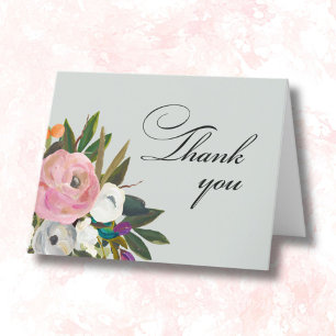 Handpainted Floral 90th Birthday Party   Letterpress Thank You Card