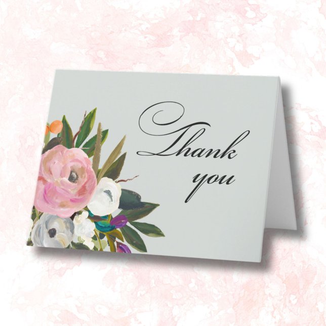 Handpainted Floral 90th Birthday Party   Thank You Card (Creator Uploaded)