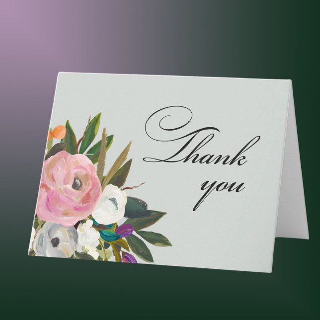 Handpainted Floral Any Year Birthday Party   Thank You Card (Creator Uploaded)