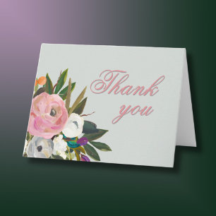 Handpainted Floral Any Year Birthday Party Thank You Card