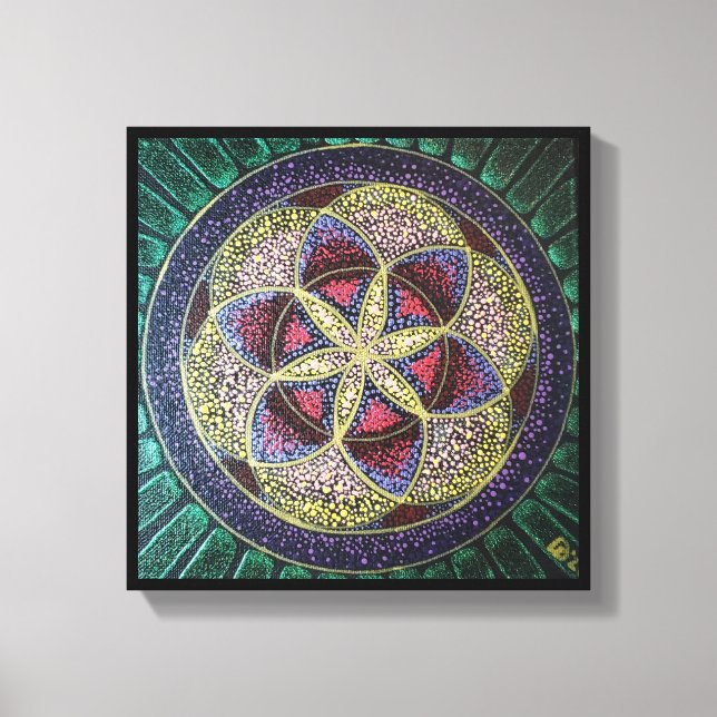 Handpainted Flower of Life Sacred Geometry Canvas Print (Front)