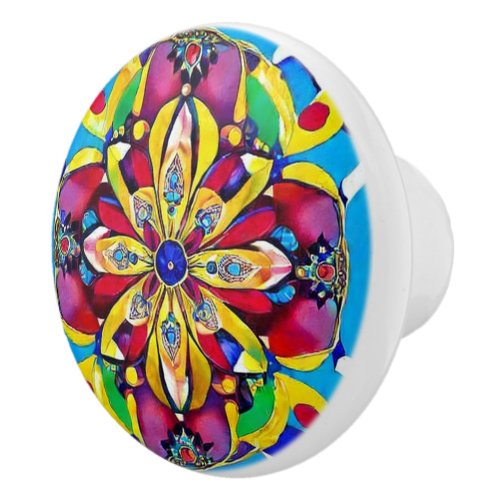 Handpainted flowers and jewels inspired pattern ceramic knob