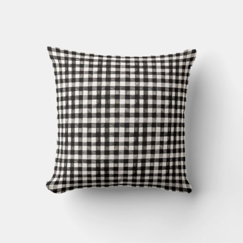 HANDPAINTED GINGHAM Black Mix w Toile Throw Pillow