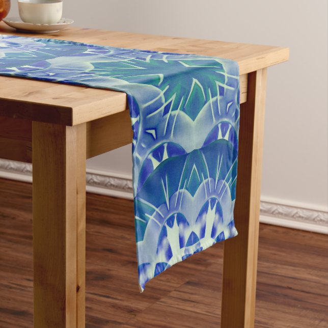 Handpainted Green Blue  Medium Table Runner (In Situ)