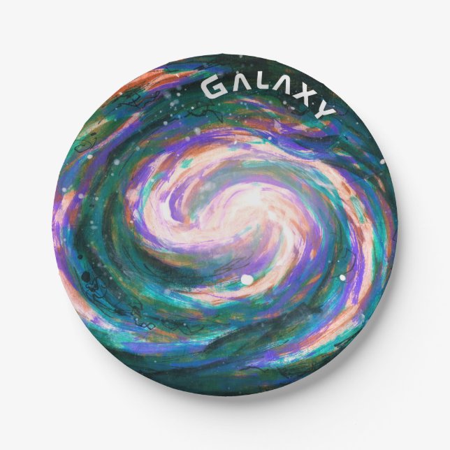Handpainted Green Galaxy & Text Paper Plates (Front)