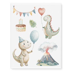 HandPainted Happy Birthday Dinos Temporary Tattoos