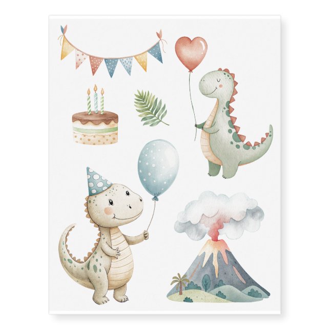 HandPainted Happy Birthday Dinos Temporary Tattoos (Front)