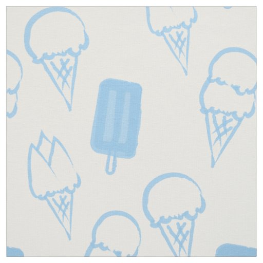 Handpainted Ice Cream Pattern Blue Fabric